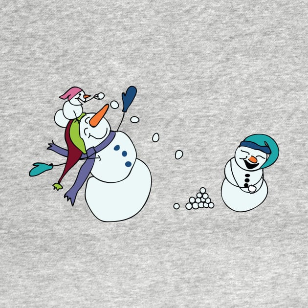 Snowmen having a snowball fight by MegMarchiando